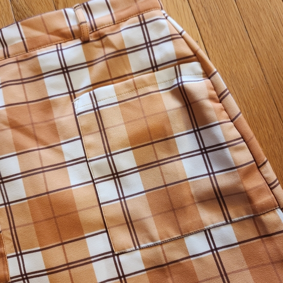 ASOS mustard yellow white plaid mini skirt belted 4P petite - Picture 4 of 8